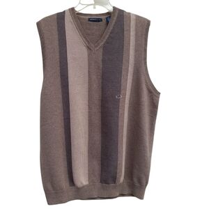 Van Heusen Men's V-Neck Brown Striped Sweater Vest sz L